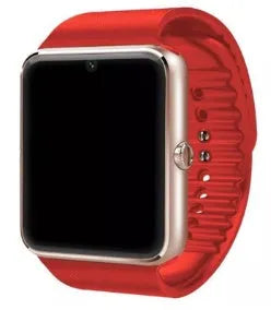 Smart watch with 1.54-inch touch screen display and silicone strap in black, gold, or white colours