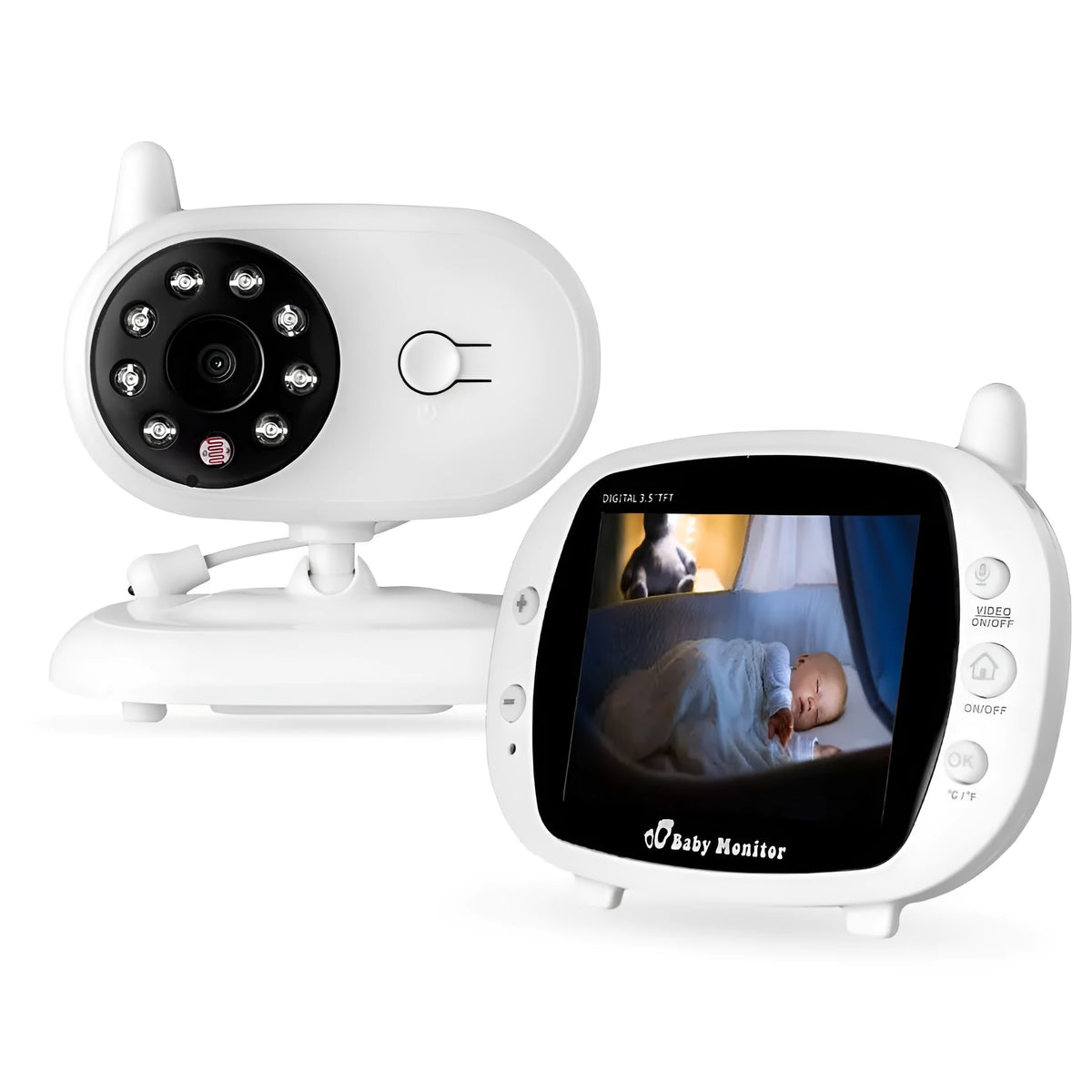 White 3.5 inch baby monitor with night vision camera and TFT LCD receiver, UK plug