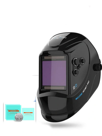 Black auto-darkening welding face shield with 133x114x10mm filter and 100x93mm viewing area