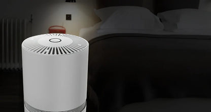 White portable desktop air purifier measuring 175x175x220mm for 4-10m² spaces