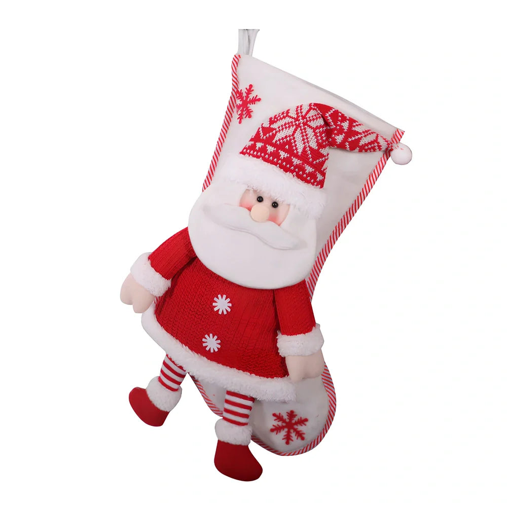 Red and white Christmas stocking measuring 45cm by 26cm with elderly-themed design for gift storage