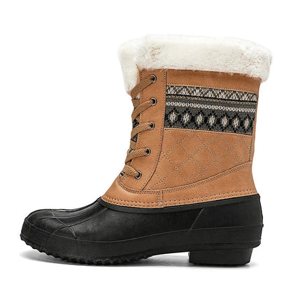 Women's winter high-top hiking shoes in black with plus velvet lining, front tie, and non-slip rubber sole
