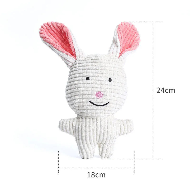 Animal shaped plush dog chew toy with squeaker in bright colours