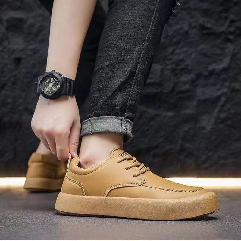 Men's Casual Shoes fashion lace-up platform shoes lightweight breathable artificial leather PU upper EVA sole flat heel round toe