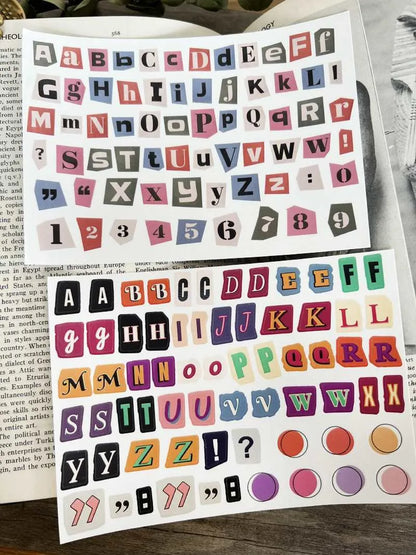 English letters and numbers symbol label sticker material decoration stickers in cute style with 5 sets