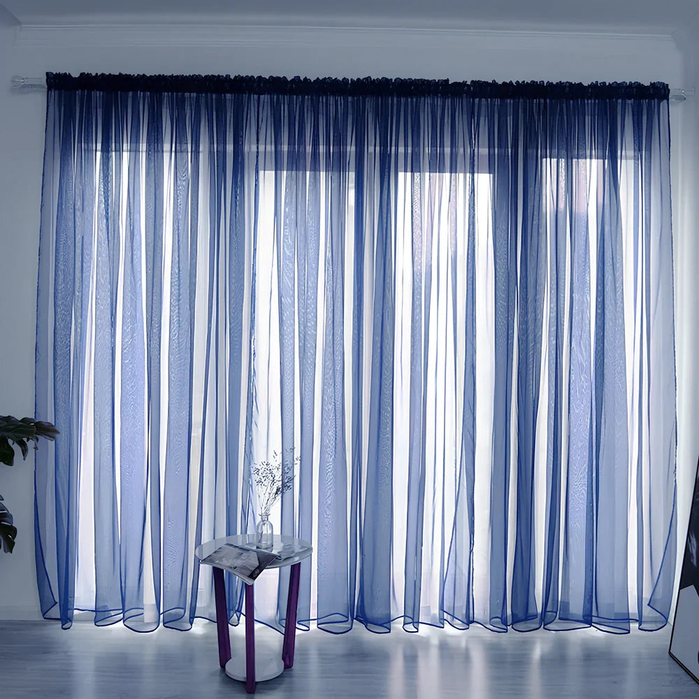 Simple modern balcony solid colour gauze curtain in beige showing light transmission effect