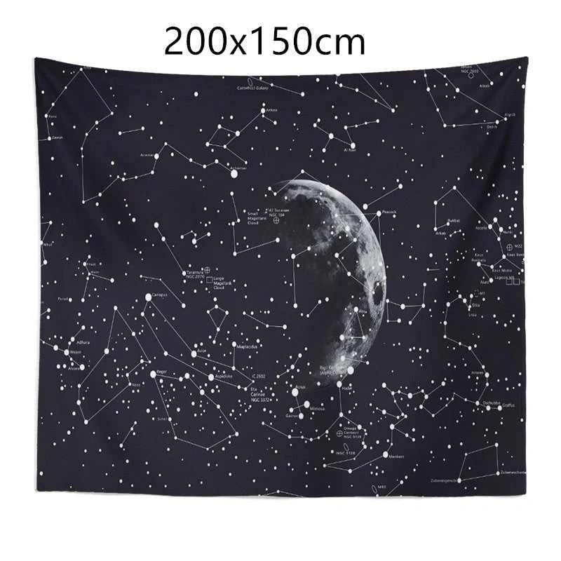 Constellation tapestry with moon and stars design for wall or bed decoration