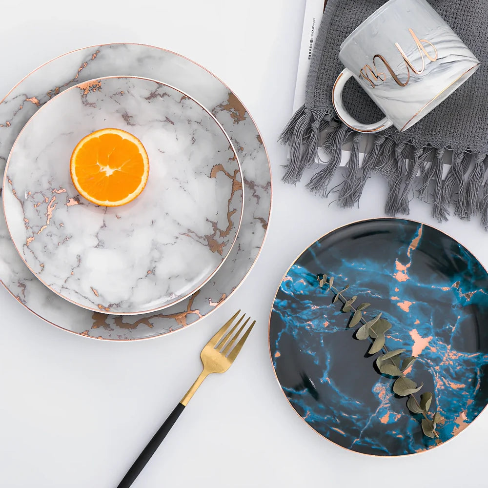 Ceramic Western steak plate with gold accents in 10-inch and 8-inch sizes, multiple colour options