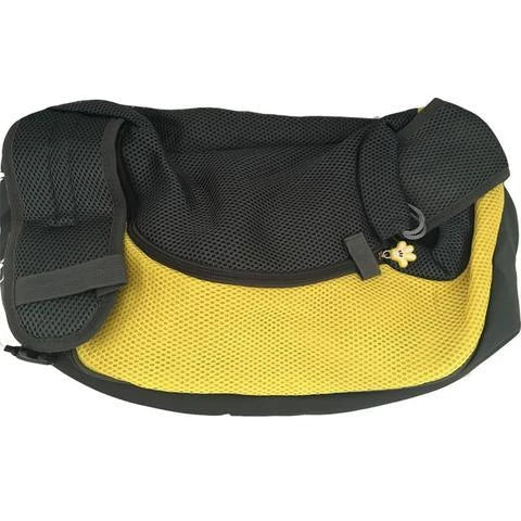 A soft, mesh pet carrier sling bag with a padded shoulder strap for hands-free carrying of your dog or cat during outdoor adventures.