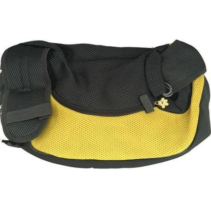 A soft, mesh pet carrier sling bag with a padded shoulder strap for hands-free carrying of your dog or cat during outdoor adventures.