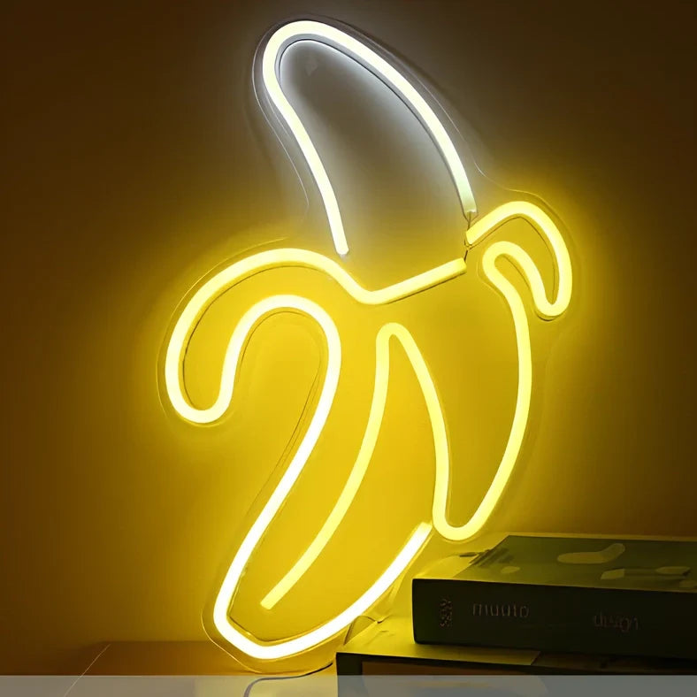 LED neon decorative light with acrylic back panel showing USB power connection and multiple design options