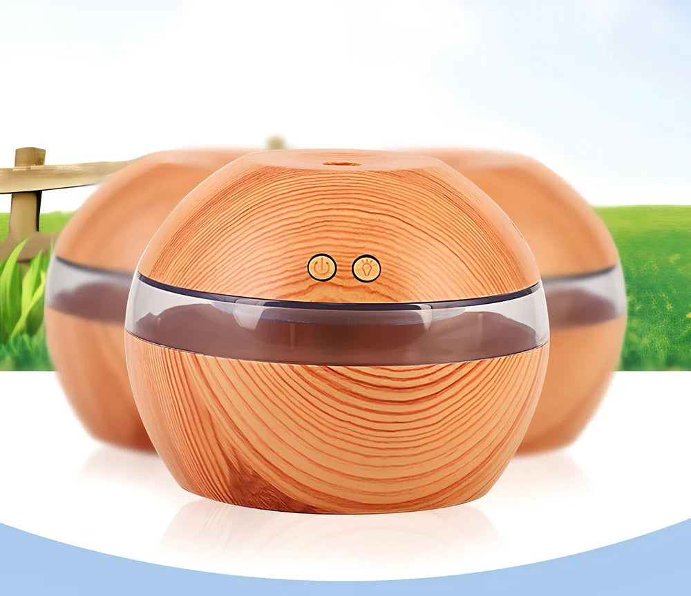 White ABS essential oil diffuser measuring 110x110x90mm with 300ml water capacity and USB power connection