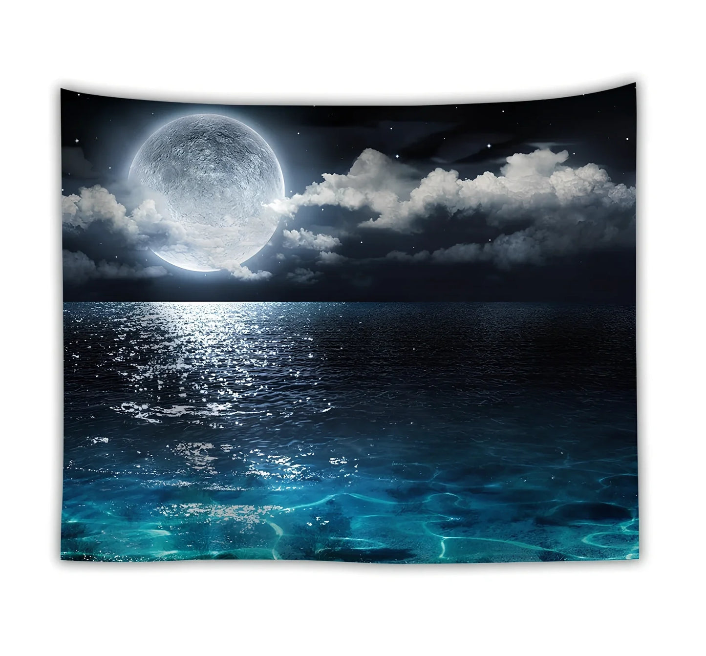 Ocean moon nature tapestry wall hanging in polyester, 150x200cm size with digital print for dorm decor