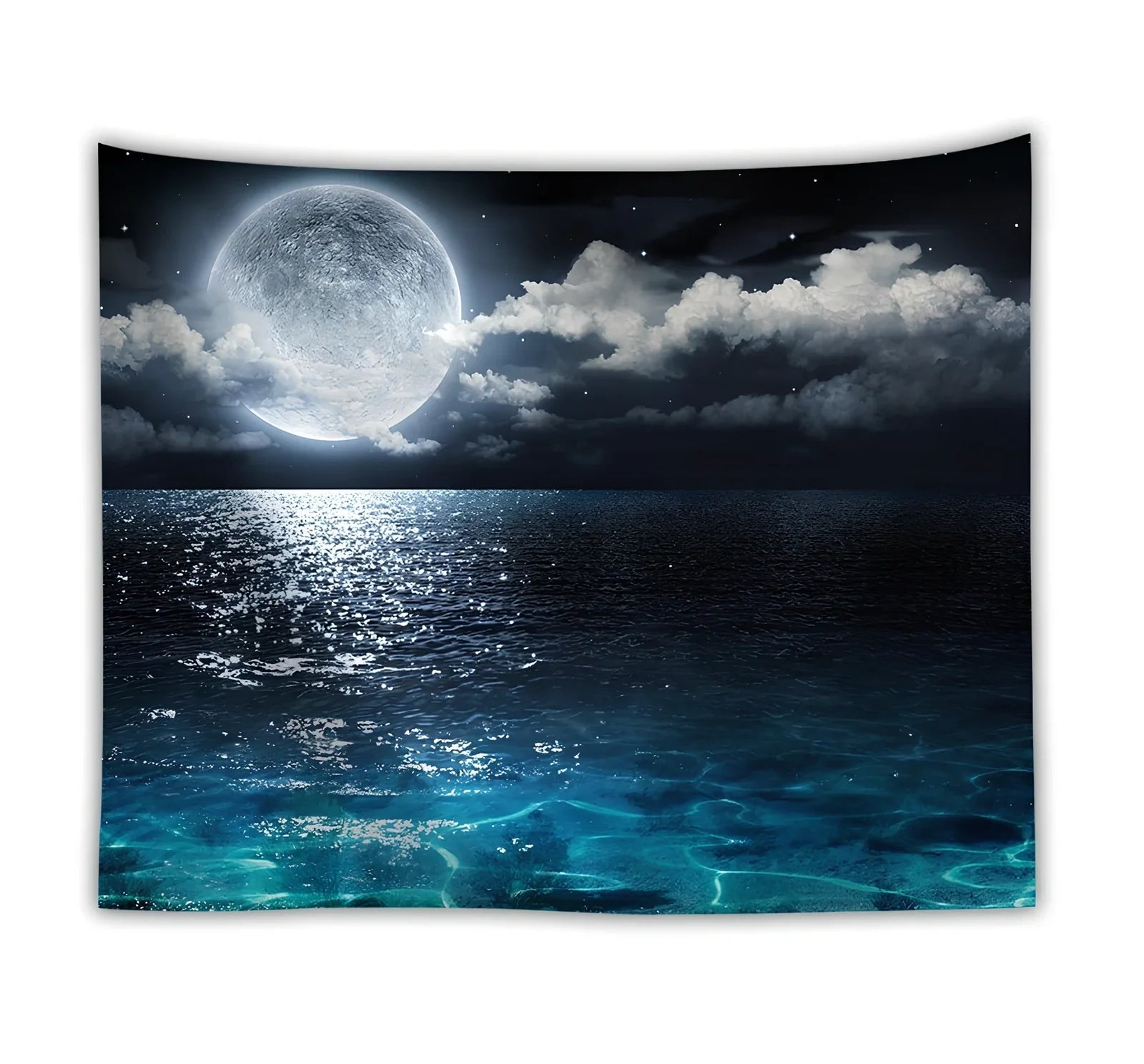 Ocean moon nature tapestry wall hanging in polyester, 150x200cm size with digital print for dorm decor