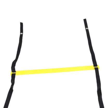 Bright yellow agility training ladder with adjustable rungs and carrying bag
