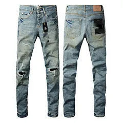 A pair of black men's slim-fit skinny jeans with a straight-leg pencil pants silhouette on a mannequin.