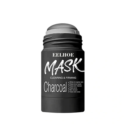 Rotating head face mask stick showing charcoal and Vitamin C solid clay formulations