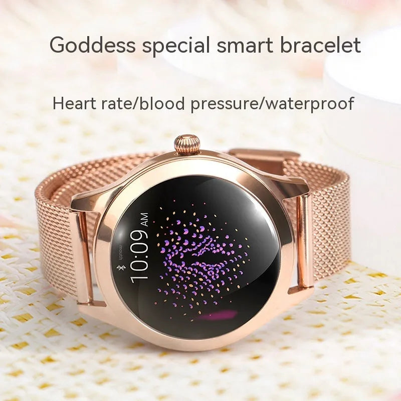 Women's multi-colour sports smartwatch showing fitness tracking on screen.
