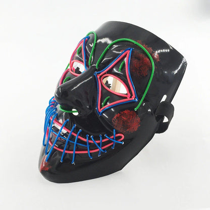 Glow-in-the-dark LED Halloween mask with adjustable straps and bright, mesmerizing illumination