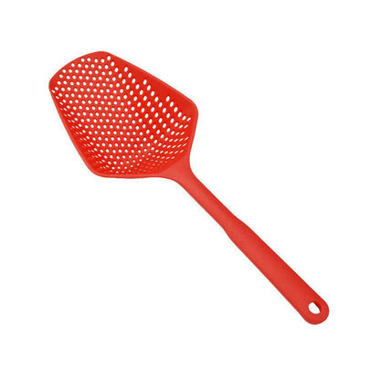 Large black nylon strainer scoop colander for kitchen use draining food.