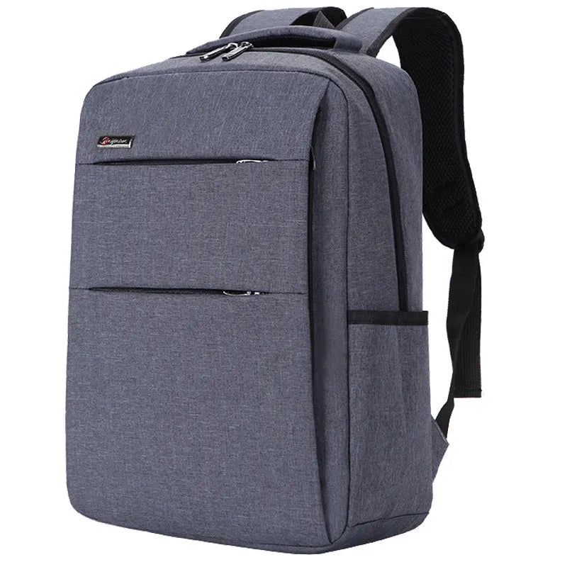 Rechargeable waterproof black Oxford cloth laptop backpack for a 15.6-inch computer.