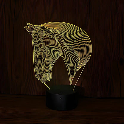 Horse head shaped LED night light with touch control showing multiple colour options