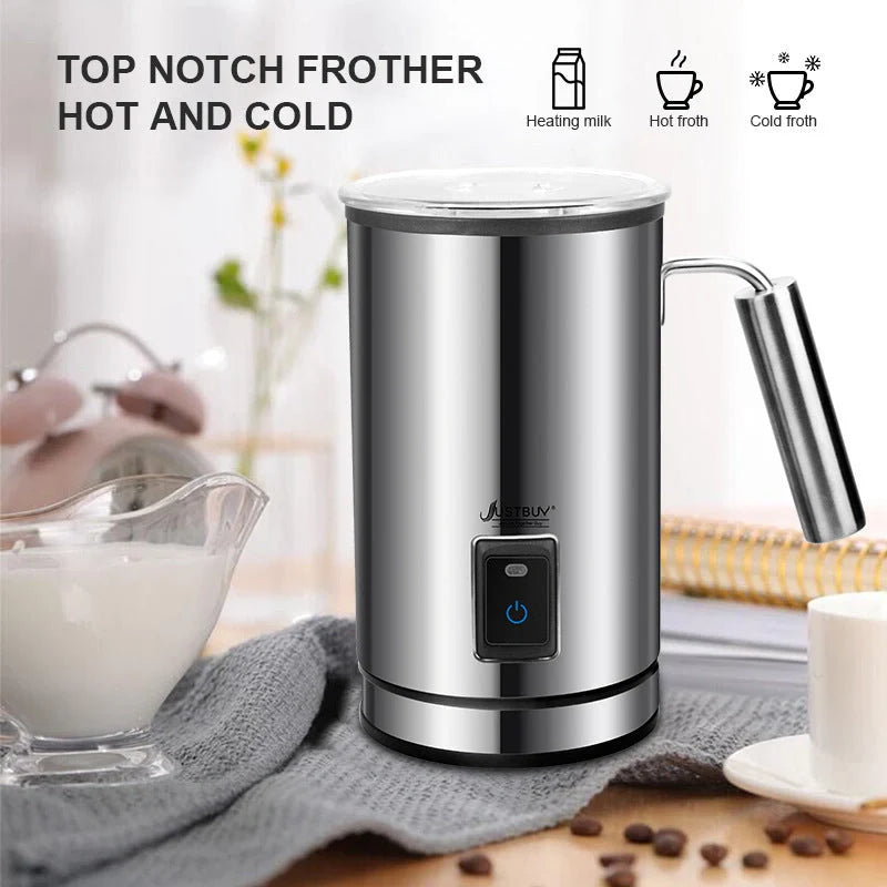 Stainless-steel electric milk frother for coffee and cappuccino