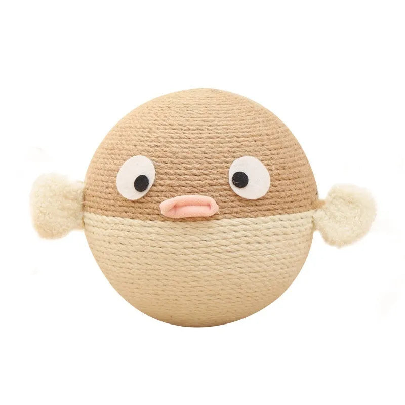 A 15cm sisal hemp cube pet toy with a puffer leakage food feeder design for dogs and cats.