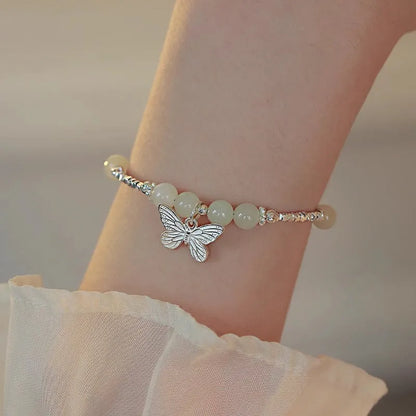 Hetian jade silver butterfly bracelet and necklace set for women with electroplated copper construction