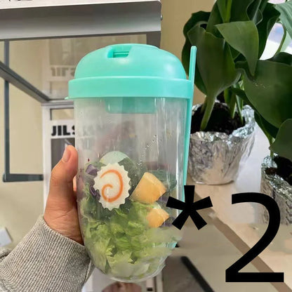 Modern minimalist salad cup with fork and cover, 1000ml capacity, available in four colors