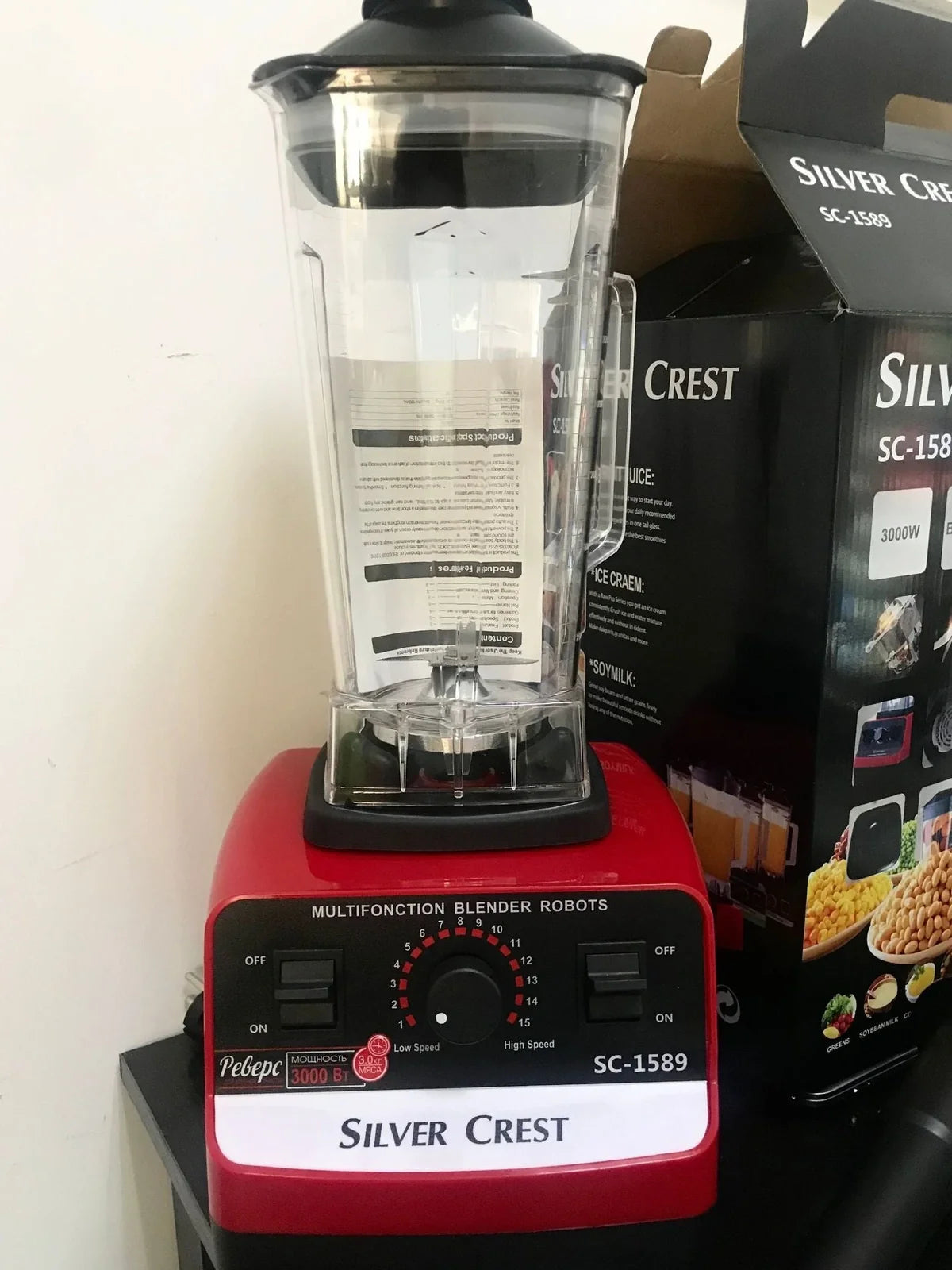 Red multifunctional juicer blender with 3000W motor and 10-litre capacity container for household food preparation