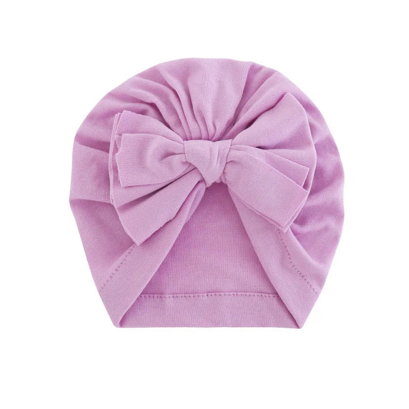 Soft hooded baby hat with bowknot in various colors for 0-1 year olds