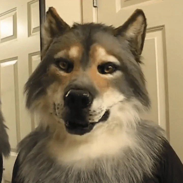 Realistic werewolf costume mask with 360-degree rotation for dynamic Halloween and cosplay performances