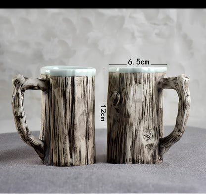 Irregular shaped bark-textured ceramic mug with 300ml capacity for hot drinks
