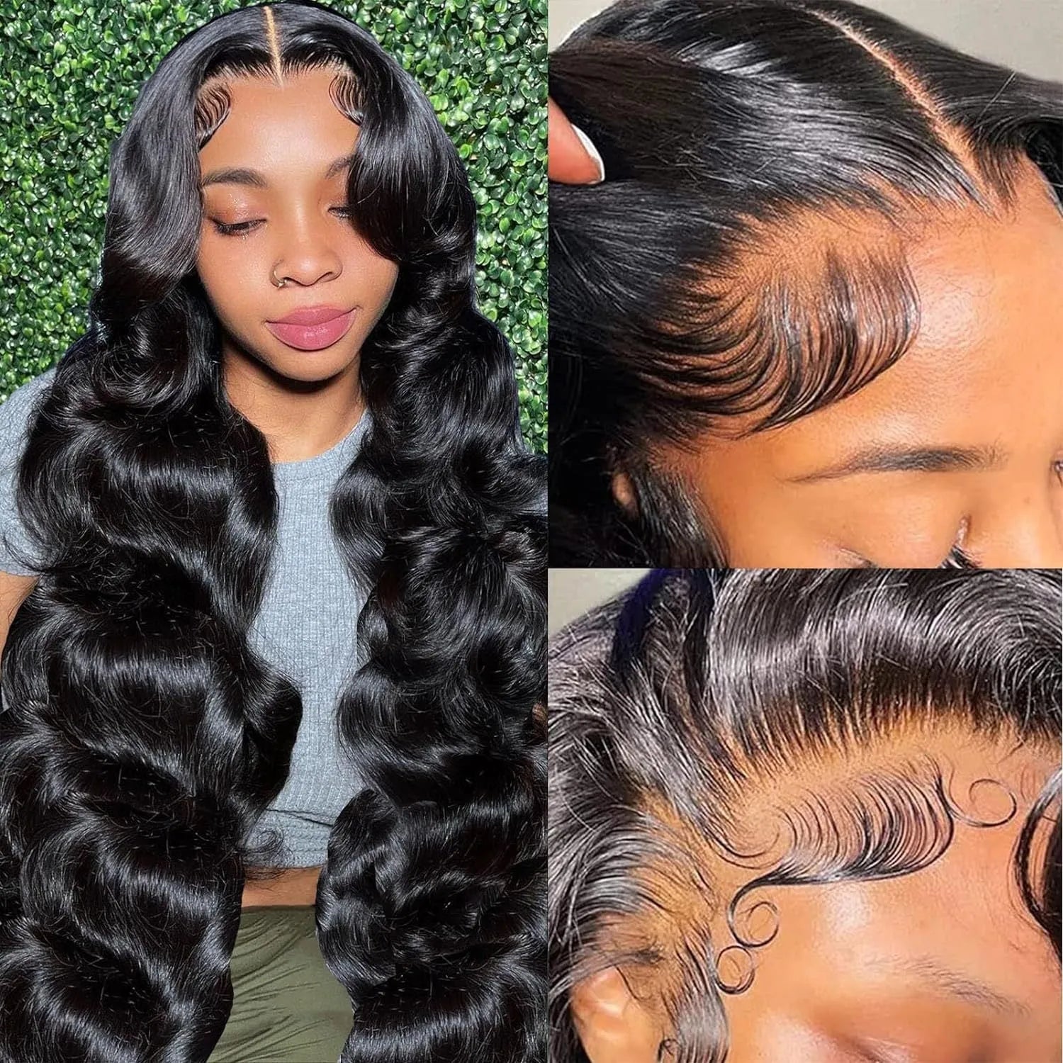 Black medium-long curly synthetic wig with 22-inch length and natural wave pattern on display stand