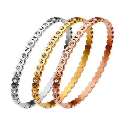 Korean style titanium steel bracelet with number design in gold, rose gold, or steel colour