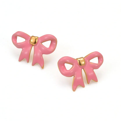 Bowknot necklace and earrings set with adjustable chain in pink and white colour options