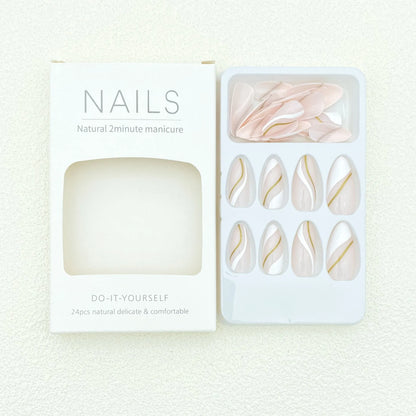 Golden lines plaid pattern wearable nail stickers JF0518 jelly glue colour medium drop shape
