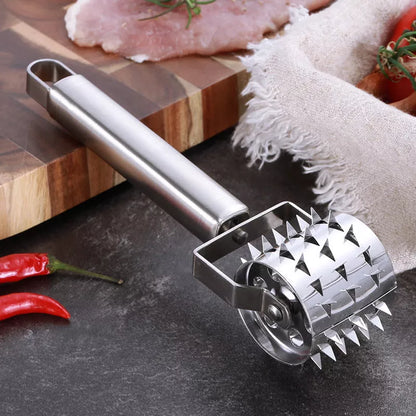 Stainless steel meat hammer with puncture wheel for tenderizing meat