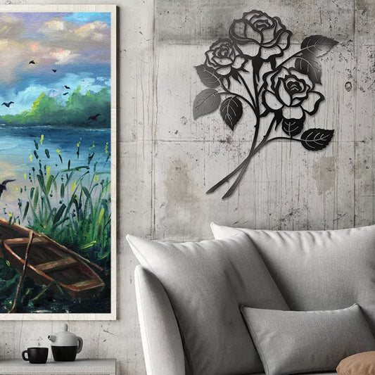 Black iron rose art wall decoration with intricate design