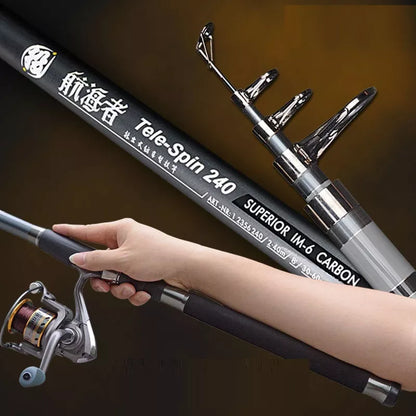 Stainless Steel Retractable Long-range Fishing Rod in black, lengths 2.4m to 3.6m