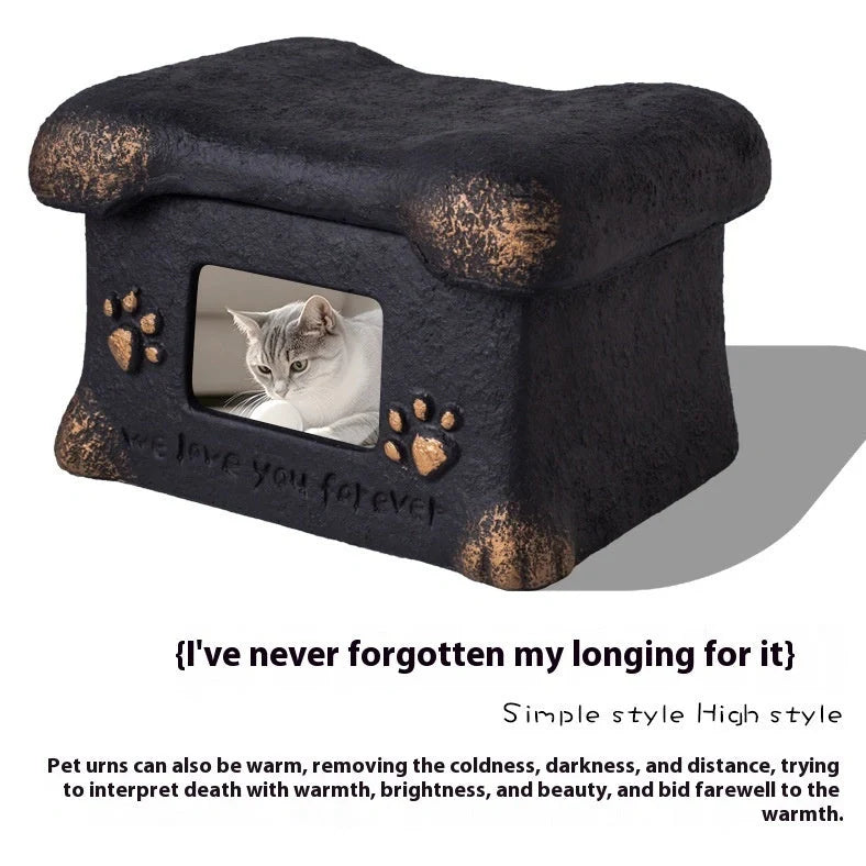 Handmade Polant cement pet cremation casket in black, grey, pink, or white colours with ash urn