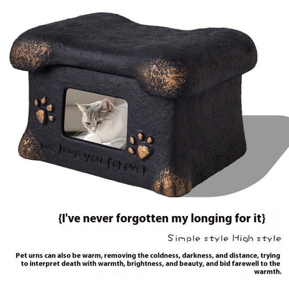 Handmade Polant cement pet cremation casket in black, grey, pink, or white colours with ash urn