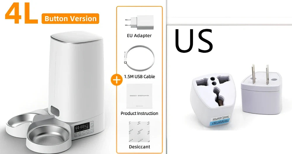 ROJECO white automatic pet feeder with stainless steel bowl and digital control panel