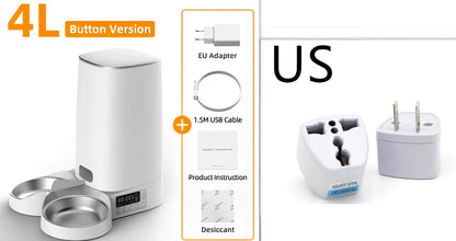 ROJECO white automatic pet feeder with stainless steel bowl and digital control panel