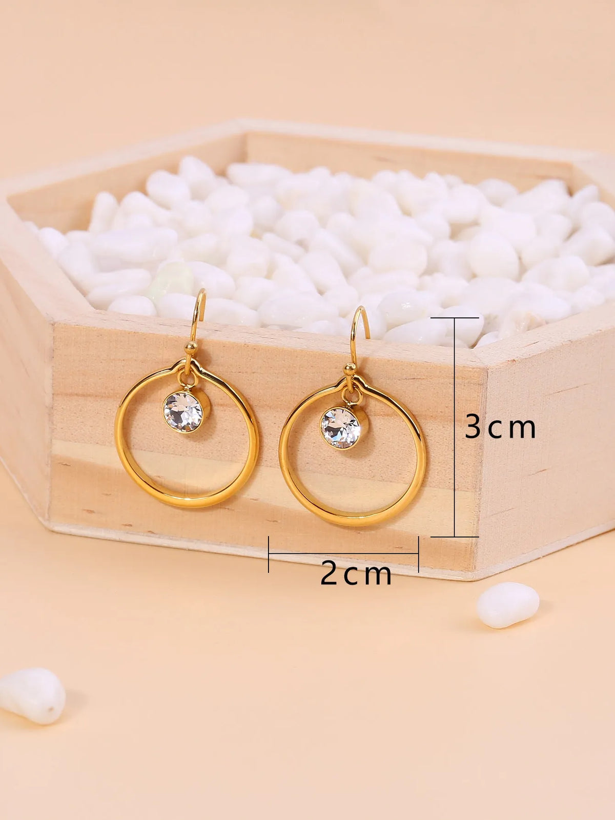 Titanium steel circle earrings with zirconia inlays, gold tone, unisex U-shape geometric and zodiac styles