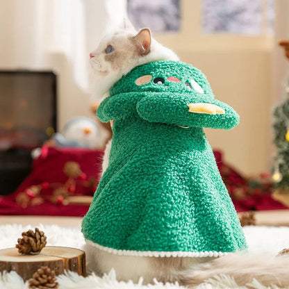 Green elk cartoon design polyester cat winter coat for cats 1kg to 10kg