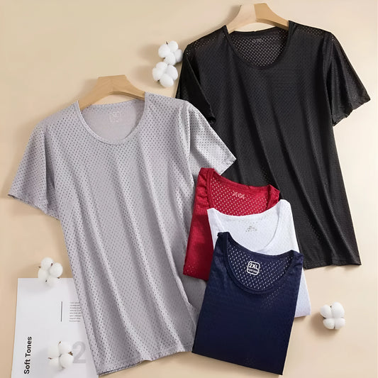 Men's loose fit ice silk short sleeve t-shirt in black, shown in a front view.