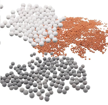 Pressurised shower head with stainless steel panel showing three water mode settings and removable nozzles