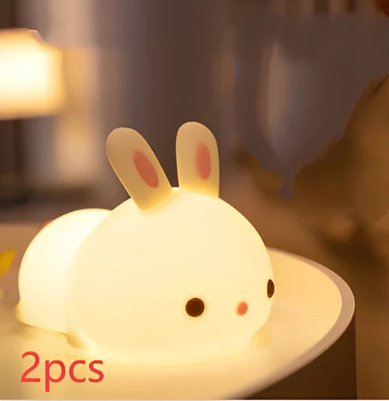 White rabbit silicone night light with touch control measuring 94x144x104mm